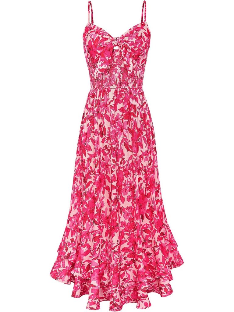Women's Maxi Dress Hot Pink Floral V-Neck Sleeveless A Line Summer Comfort Soft